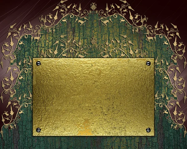 Plaque d'or sur un fond abstrait d'arbre et de fleurs — Photo