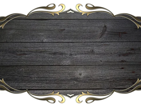 Template for inscription. A wooden plaque with gold border — Stock Photo, Image