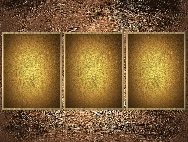 Copper background with three gold plates. Design template — Stock Photo, Image