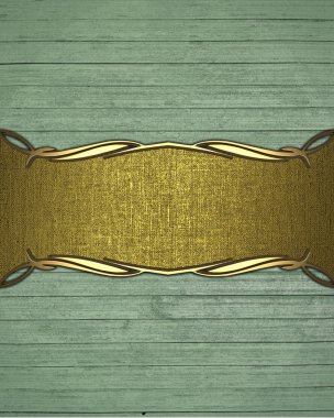 Altın süslü kenarları ahşap zemin üzerinde altın bir tabela. tasarım şablonu