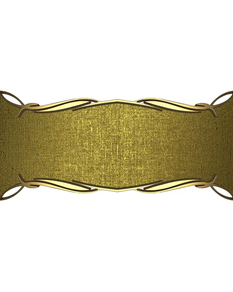 Targhetta in oro con bordi ornati in oro, isolata su sfondo bianco. Modello di progettazione — Foto Stock