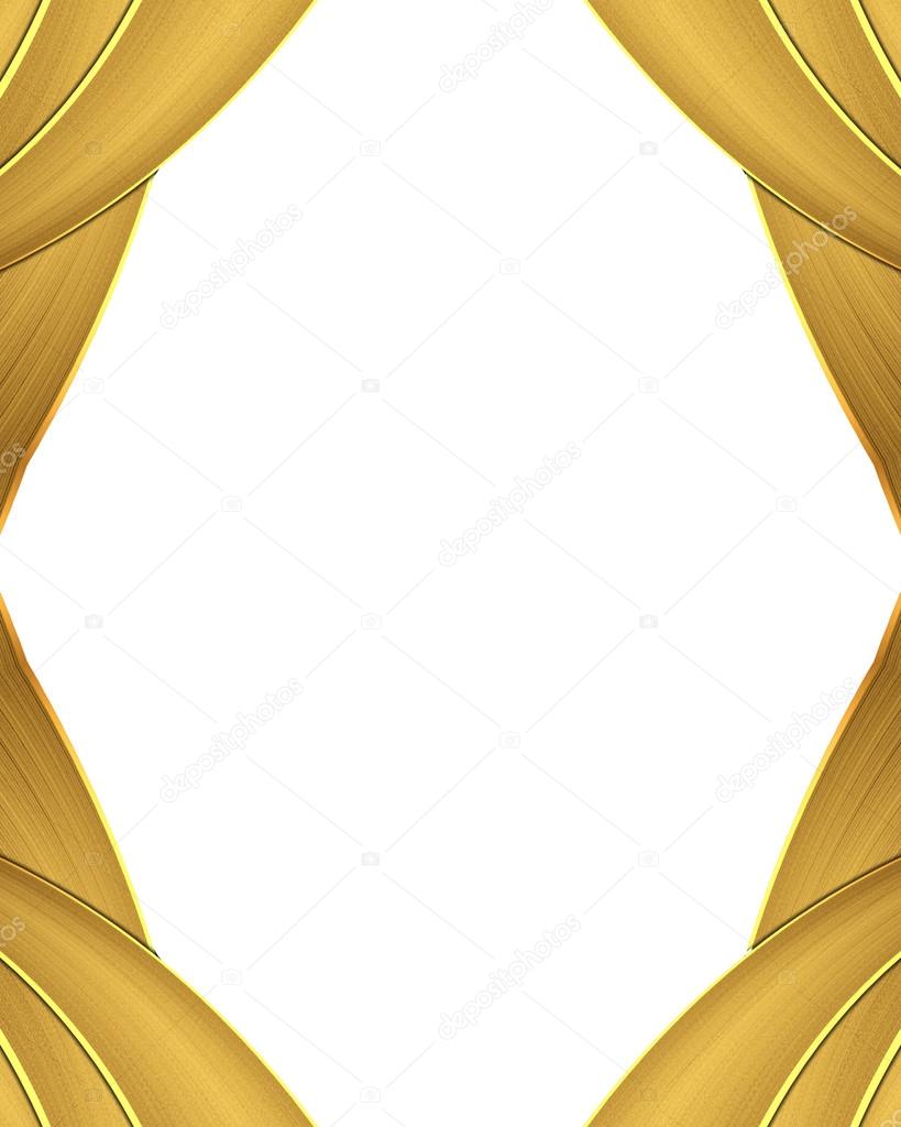 Edge of gold ribbons on white background