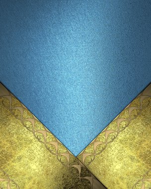 grunge altın tabela ve altın köşelerinde trim ile mavi arka plan.