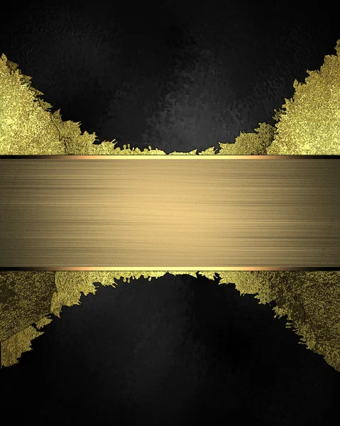 Black background with gold ribbon and gold trim. Design template. — Stock Photo, Image
