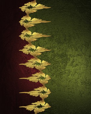 Kırmızı kenarlı ve altın çiçek yeşil arka plan. tasarım şablonu. Tasarım sitesi