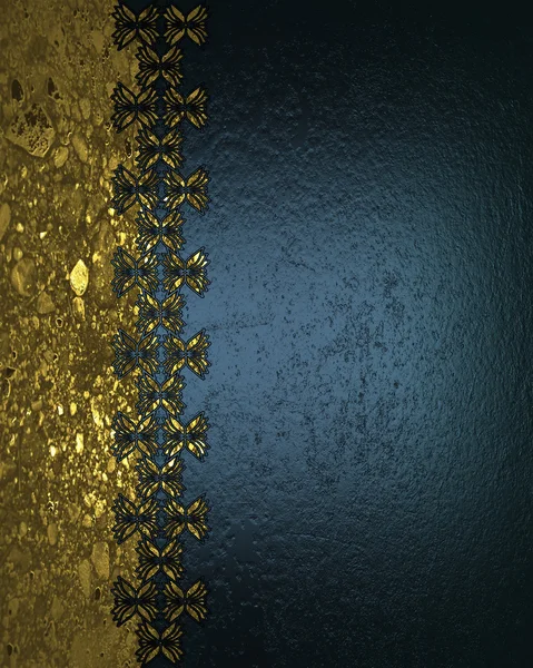 Grunge blauer Hintergrund mit goldenem Rand des Sandes und des Musters. Designvorlage. Designseite — Stockfoto