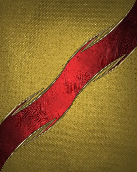 Papier de fond doré avec texture grunge vintage et ruban rouge courbé gracieux. Modèle de conception. Site de conception — Photo