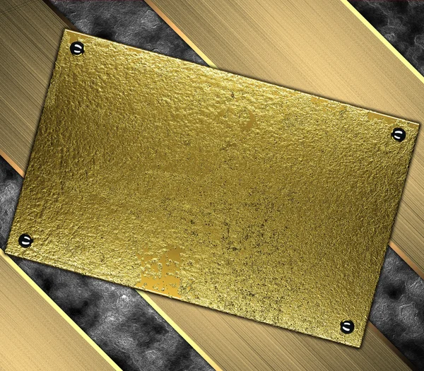 Eski püskü gri arka plan altın şeritler ve grunge altın plaka ile. tasarım şablonu. Tasarım sitesi — Stok fotoğraf