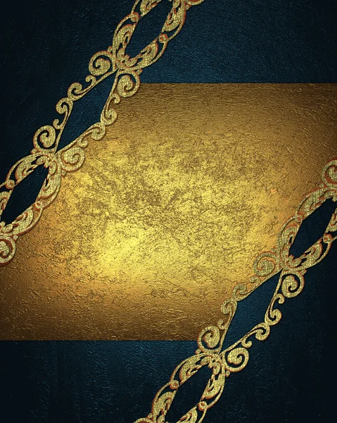 Blue abstract background with gold frame and gold pattern. Design template. Design site — Stock Photo, Image