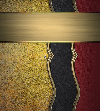 Kırmızı ve siyah dokulu altın şerit ve sarı arka plan. tasarım şablonu. site şablonu