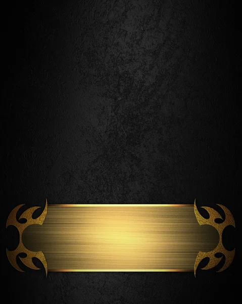 Golden plate with patterns on the edges on black background. Design template. Design for site — Stock Photo, Image