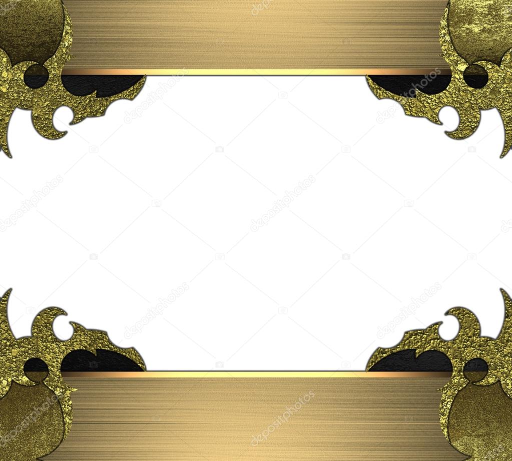 Golden edges with patterns on the edges on white background. Design template. Design for site