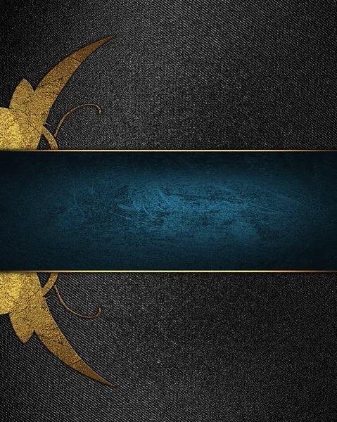 Abstracte zwarte achtergrond met een blauw lint met gouden patroon. Ontwerpsjabloon. ontwerp site — Stockfoto