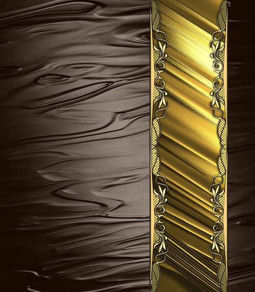 Fond brun abstrait avec ruban d'or et ornements d'or. Modèle de conception. Site de conception — Photo