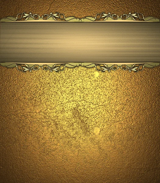 Grunge gold background with gold ribbon with gold trim. Design template. Design site — Stock Photo, Image