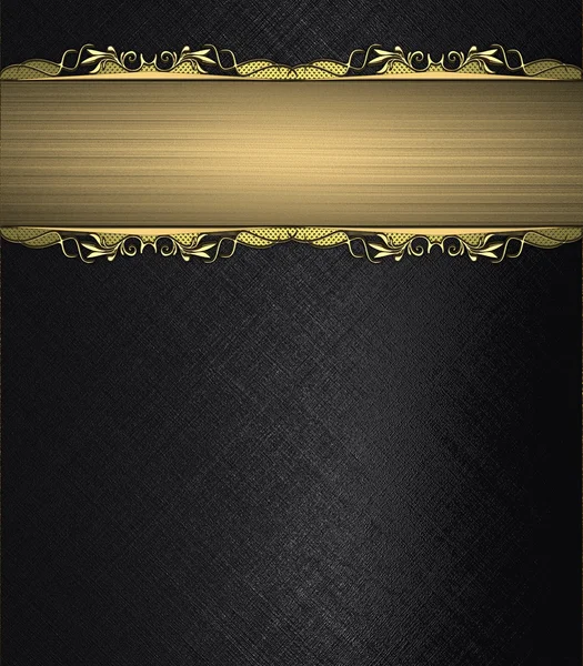 Black background with gold ribbon with gold trim. Design template. Design site — Stock Photo, Image