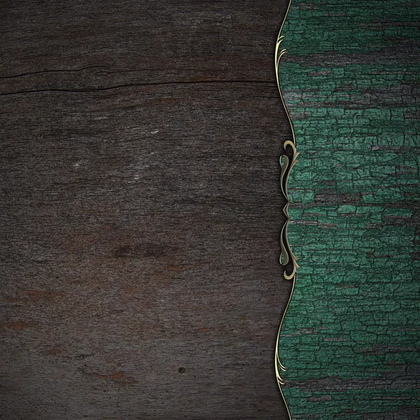 Grunge kayu latar belakang dengan kayu hijau tanda dengan trim emas. Templat desain. Desain untuk situs — Stok Foto
