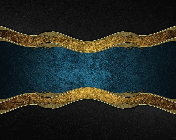 Black abstract background with blue ribbon with gold trim. Design template. Design site — Stock Photo, Image