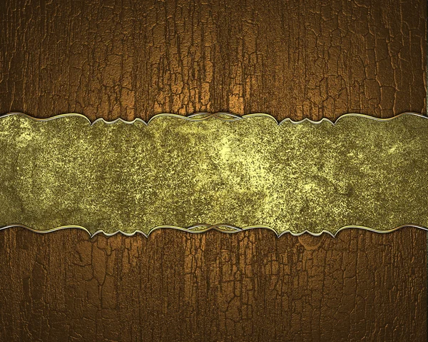 Hintergrund aus Holz mit Goldplatte. Designvorlage. Designseite — Stockfoto