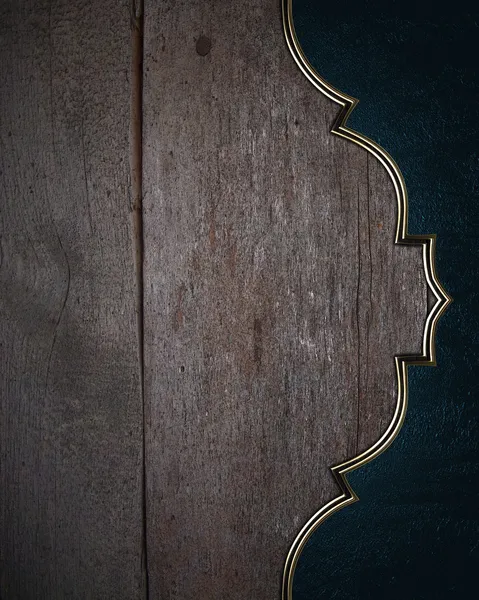 Oude houten planken met een blauwe rand met goud trim. Ontwerpsjabloon. ontwerp site. — Stockfoto