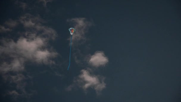 Kite flying in the clouds at sunset — Stock Video