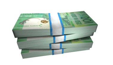 Beyaz Arkaplanda 100 Aruba Florin Banknotunun 3D Görünümü