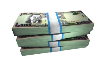 3D Görüntü: 100 Jamaika Doları Banknotları Beyaz Arkaplanda Para Yığını