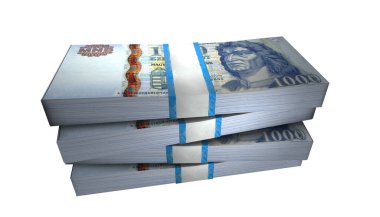 Beyaz Arkaplanda Para Yığını Üzerine 1000 Macaristan Forint Banknotunun 3D Fotoğrafı