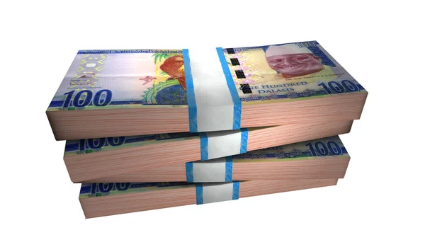Illusztrációja 100 Gambia Dalasi Bankjegyek Money Stack Fehér Háttér — Stock Fotó