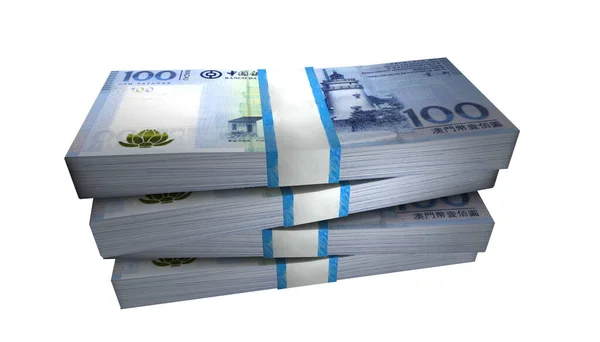 Illusztrációja 100 Makaó Patacas Bankjegyek Money Stack Fehér Háttér — Stock Fotó