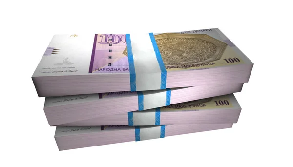 Ilustração 100 Macedonia Denari Banknotes Money Stack Fundo Branco — Fotografia de Stock