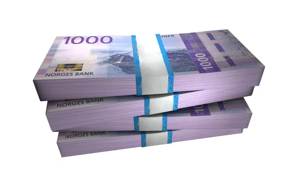 Illusztráció 1000 Norvég Koronás Bankjegyek Money Stack Fehér Háttér — Stock Fotó