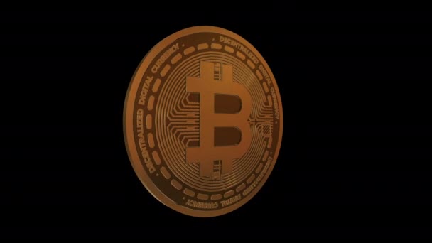 Roterande Bitcoin Btc Cryptocurrency Sömlös Looping Animation Transparent Bakgrund — Stockvideo