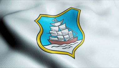 Polonya 'nın Radymno şehir bayrağının 3D görüntüsü