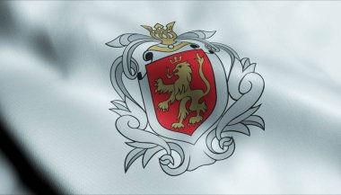 Radomysl Wielki 'nin sallanan Polonya şehir bayrağının 3D görüntüsü