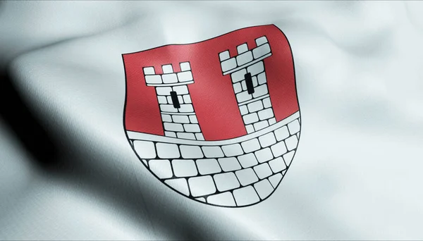 Εικονογράφηση Ενός Κυματίζει Σημαία Της Πόλης Της Πολωνίας Pyskowice — Φωτογραφία Αρχείου