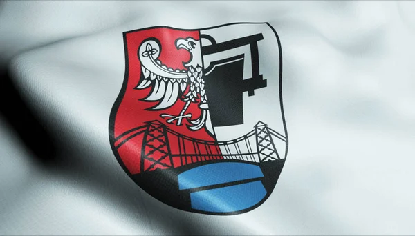 波兰奥齐默克市旗帜飘扬的3D图像 — 图库照片