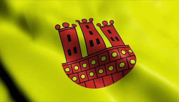 Dzialoszyn挥动波兰城市旗帜的3D说明 — 图库照片