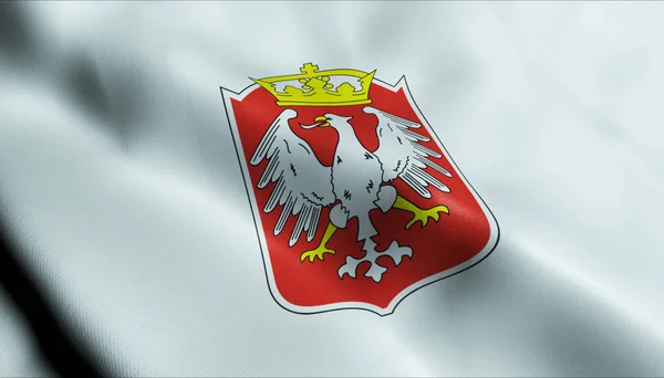 波状ポーランドの都市旗の3Dイラスト Gniezno — ストック写真