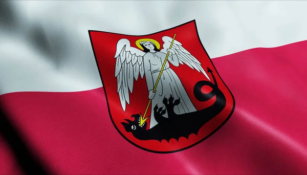 3Dイラストポーランドの都市ランカットの旗 — ストック写真