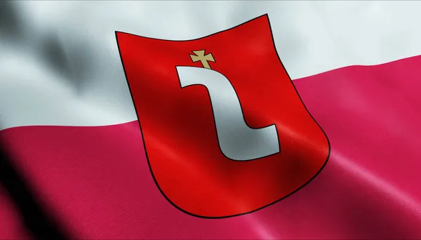 Ilustracja Machającej Flagi Miasta Lesko — Zdjęcie stockowe