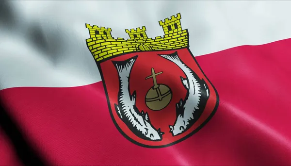 Illusztráció Egy Lengő Lengyel Város Zászlaját Szamocin — Stock Fotó
