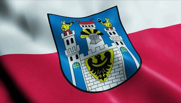 スプロタワの波状ポーランドの都市旗の3Dイラスト — ストック写真