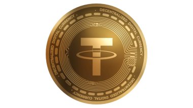3B Altın Render USDT Şifreleme İşareti Beyaz Arkaplanda İzole Edildi