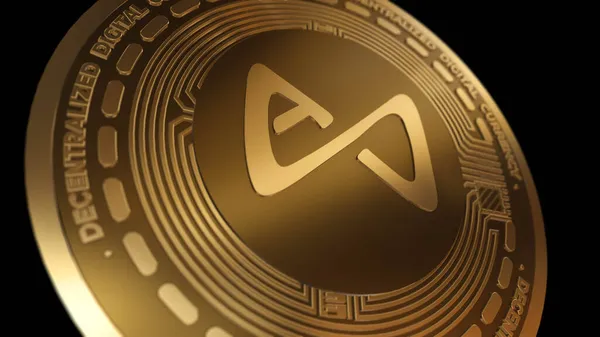 Golden Cryptocurrency Van Axie Infinity Axs Sign Geïsoleerd Een Witte — Stockfoto