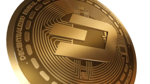 Golden Cryptocurrency Dash Sign Geïsoleerd Een Witte Achtergrond — Stockfoto