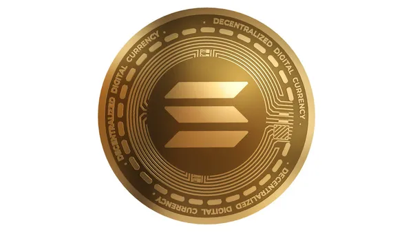 Render Gold Solana Sol Cryptocurrency Sign Geïsoleerd Een Witte Achtergrond — Stockfoto