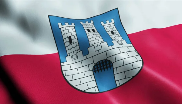 흔들리고 폴란드 도시의 성조기 에르제의 — 스톡 사진