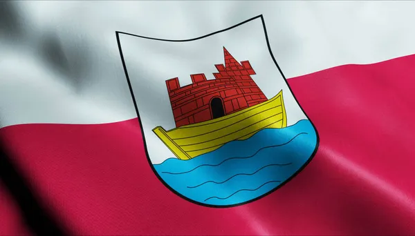 波兰人挥动波兰城市旗帜的3D图解 — 图库照片