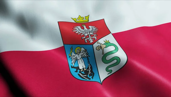 ポーランドの都市の旗の3Dイラスト Sanok — ストック写真